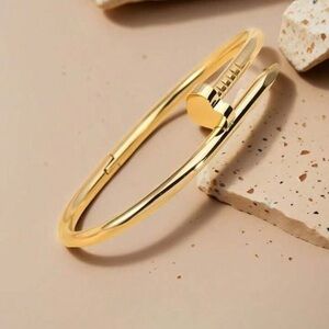 Gold Stainless Steel Heart Bangle Bracelet